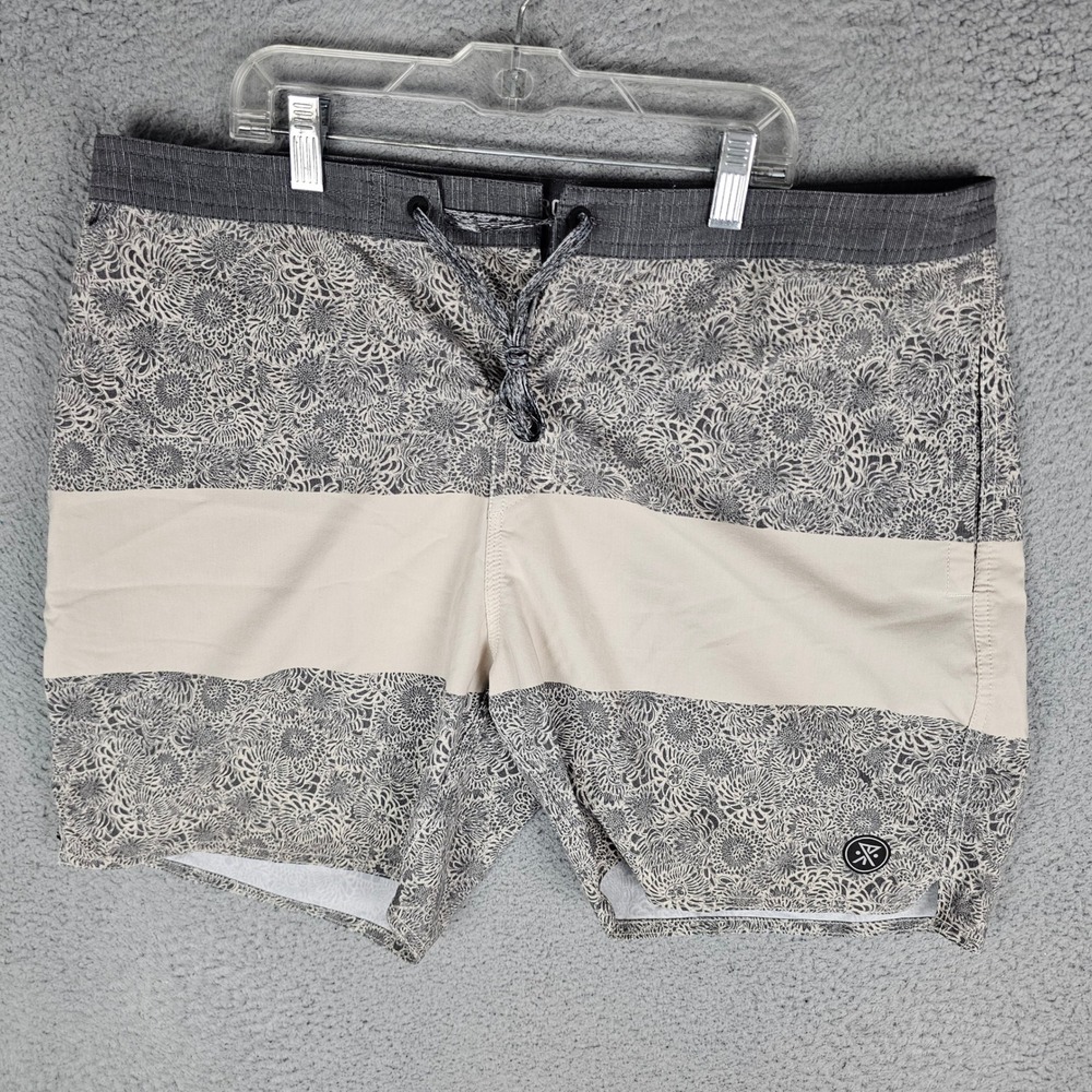 Roark Board Shorts Mens 36 Grey Tan Floral Chariot Stripe Stretch Surf Trunks